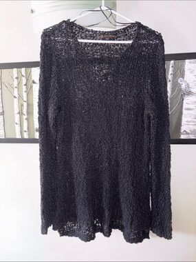 Love & Legend Black Open-Knit V-Neck Top